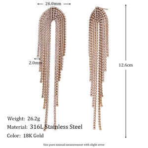 Chic 18K gold plated arch zircon tassel earrings made of 316L stainless steel