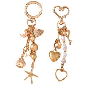 Starfish moon and heart pearl beaded metal keychains for fashion backpacks and keys