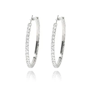 Silver hoop earrings with sparkling cubic zirconia stones and secure pin closure