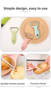Three-color ceramic vegetable peeler set with potato eye remover and ergonomic handle