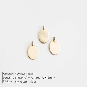 Polished stainless steel oval pendants in gold and silver finish, multiple sizes