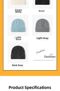 Flat lay display of thick ribbed knit beanies in various colors including blue and grey