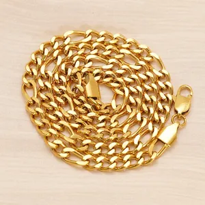 Polished 18K gold plated stainless steel Figaro chain necklace with secure lobster clasp
