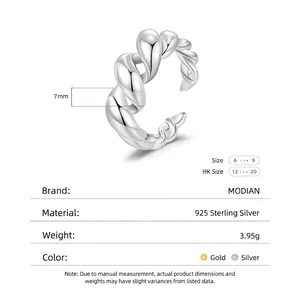 Minimalist 925 sterling silver liquid metal twist ring with adjustable open band for women