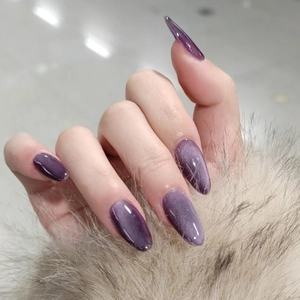 Unghie Finte Purple Cat Eye Forma A Mandorla Wisteria Stellato Lucido Eleganti Unghie Artificiali Per Donne