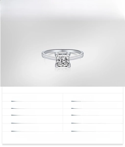 Especificaciones del producto para un anillo de plata 925 con una piedra de circón cuadrada.
