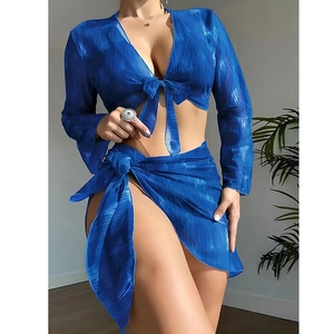 Bikini Femmes Avec Haut En Maille À Manches Longues Et Jupe De Plage Imprimé Tie Dye Maillot De Bain Resort