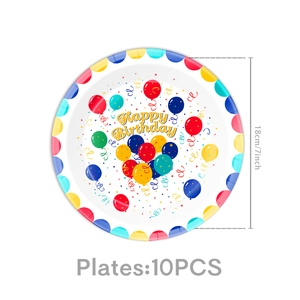 Colorful dot balloons Happy Birthday 7 inch paper plates 10 piece party dinnerware set