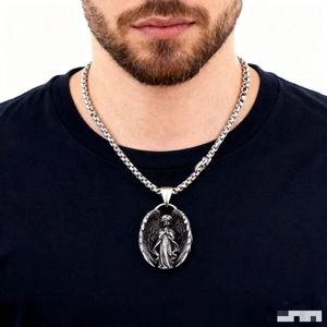 Praying Angel Pendant Necklace Stainless Steel Retro Gothic Religious Jewelry For Men Women Vintage Silver Color