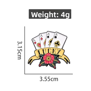 Kreative Poker-Emaille-Anstecknadel mit Lucky-Band und roter Rose, Größe 3,15x3,55cm