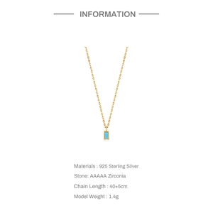 Detail of S925 sterling silver necklace with rectangle turquoise pendant and AAAAA zircon