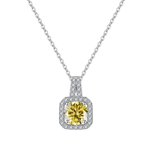 925 sterling silver necklace with square pendant featuring a 1ct yellow moissanite stone