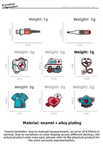 Tableau détaillé des tailles et poids pour 8 épinglettes médicales en émail
