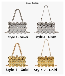 Detail of luxury acrylic clutch bags with metallic beads in silver and gold finishes
