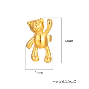 Gold stainless steel bear pendant earrings with dimensions 16mm height and 9mm width