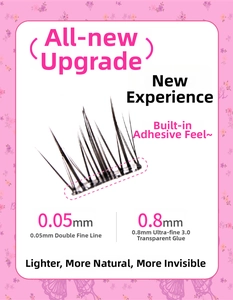Details von 0,05 mm ultrafeinem Band und 0,8 mm transparentem Kleber an Kamelien-Wimpern