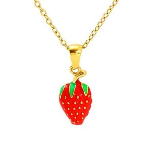Collana chic con ciondolo a fragola, catena dorata e smalto rosso, gioiello da donna