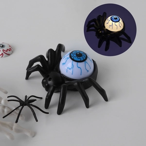 Halloween Deko schwarze Spinne mit blauem glühendem Augapfel und LED-Beleuchtung