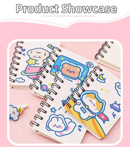 Detailed view of cute cartoon astronaut A7 spiral notebooks with colorful cover designs