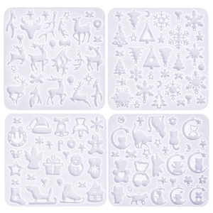 Christmas themed silicone earring molds featuring reindeer, snowflakes and cats