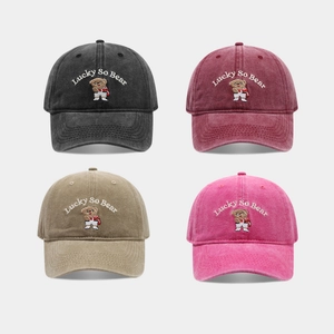 Casquette De Baseball Coton Lavé Broderie Ours Lucky So Bear Vintage Rétro Protection Solaire Réglable Hommes Femmes