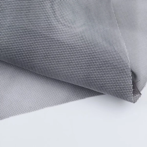 Detailed macro view showing the fine grey mesh fabric texture and woven grid pattern