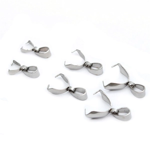 Detailed close-up of stainless steel pinch bails for DIY jewelry necklace and pendant