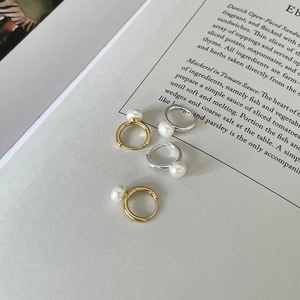 Elegant gold and silver sterling silver hoop earrings with freshwater pearl charms set