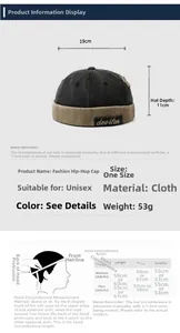 Size chart for vintage color-block docker hat with head circumference measurements