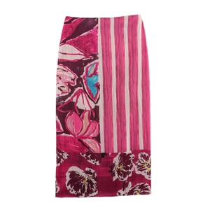Elegant Satin Midi Skirt Floral Stripe Splicing High Waist Patchwork Streetwear Women