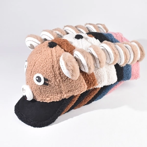 Kids plush baseball cap with puppy ears and embroidered eyes in multiple colors