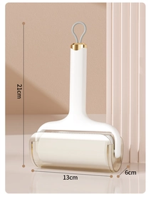 Detailed size specifications for the handheld lint roller showing 21x13x6cm dimensions