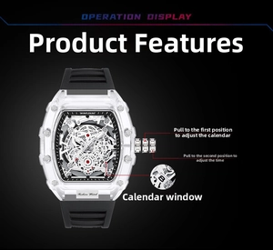 Detailed operation guide for tonneau shaped quartz watch with skeleton dial display