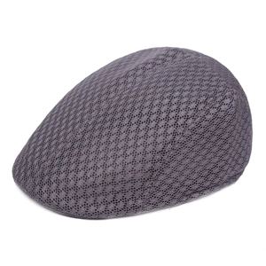 Dark grey mesh flat cap with breathable hollow design for summer sun protection