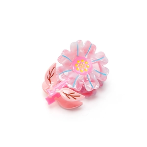 Pink sunflower acetate hair claw clip with colorful floral design and glossy finish