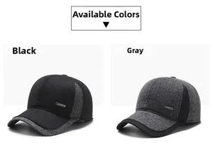 Detailed comparison of gray and black winter baseball hats with SPORT metal logo