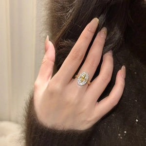 French vintage 18k gold plated oval ring with fleur-de-lis and pavé cubic zirconia