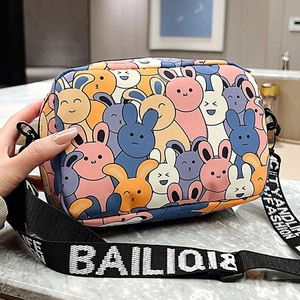 Cartoon Rabbit Print Crossbody Bag Oxford Cloth Small Square Shoulder Purse With Wide Letter Strap For Women Girls