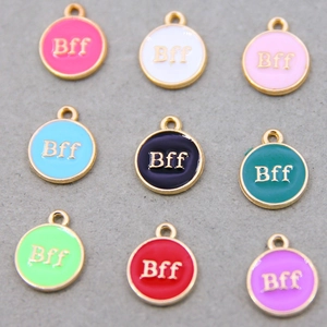 Bff Letter Charms Round Alloy Enamel Pendants For Jewelry Making DIY Bracelets Necklaces Colorful Friend Gift