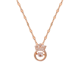 Luxurious rose gold crown necklace with dancing diamond pendant on a box chain
