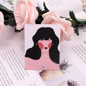 Detail of artistic jewelry display card with stylish hand-drawn illustration for necklaces