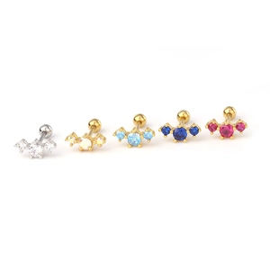 Lot de piercings d'hélix 20G en acier inoxydable avec zircons colorés en or et argent