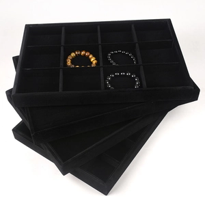 Stackable black velvet jewelry organizer trays with 12 grids for rings and bracelets