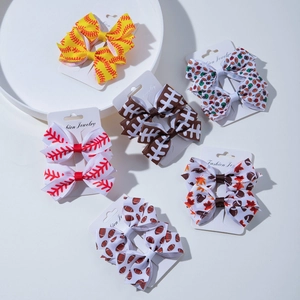 Lot de 6 paires de nœuds pour cheveux filles avec motifs rugby et baseball