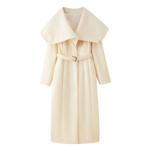 Damen Wollmantel Elegant Großer Revers Gürtel Langer Übermantel Einfarbig Casual Mode Oberbekleidung