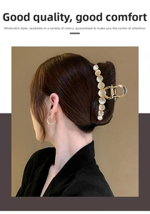 Elegant 11cm gold metal hair claw clip featuring large round pearl-like stones