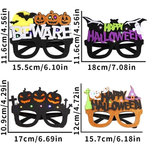 LED Halloween glasses in pumpkin and ghost designs with precise size measurements