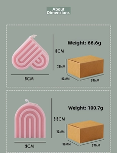 Detailed dimensions of pink geometric heart and arch scented candles with gift boxes