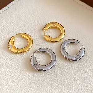 Minimalist Thick Round Hoop Earrings For Women Copper With Zircon Gold Plated High Polish Luxury Jewelry Daily Office Wear