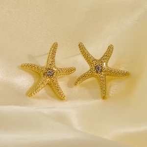 Élégantes boucles d'oreilles étoile de mer plaquées or 14K avec cristal brillant